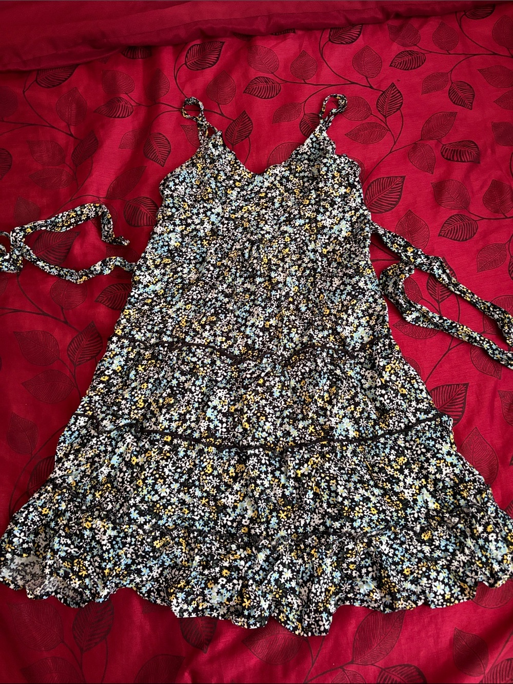 Floral Mini Dress Black with Yellow/White/Blue flowers
